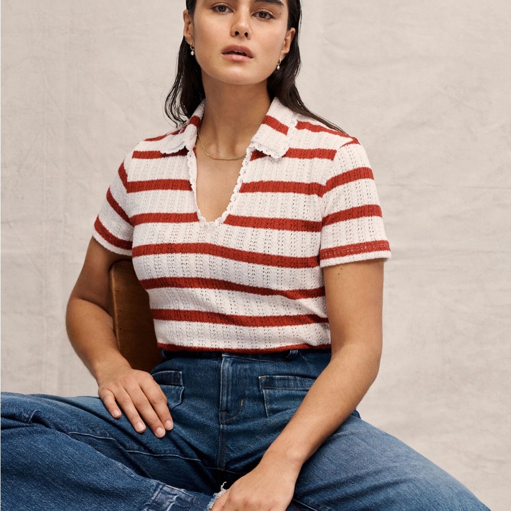 Madewell Red and White  Polo T-Shirt